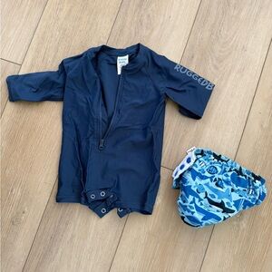 RuggedButts Navy Rash Guard and Shark Swim Diaper